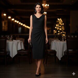 Grace Elements Black Cowl Neck Ruched Bodycon Midi Dress Size S